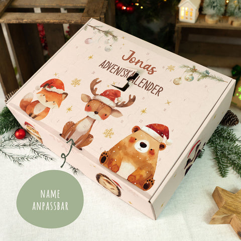 Personalisierter DIY Adventskalender mit Wintertrio Design zum selbst Befüllen