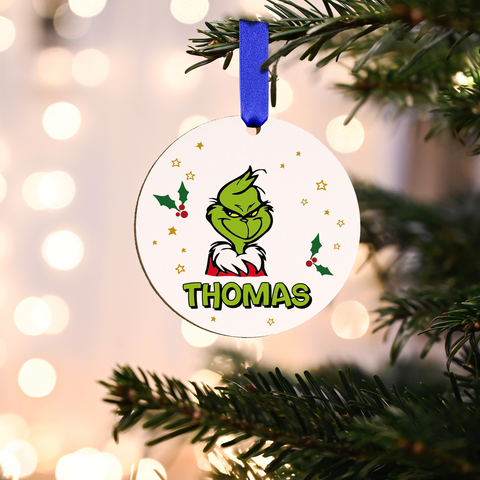 Christbaumschmuck aus Holz - Grinch - Weihnachtsanhänger mit Namen
