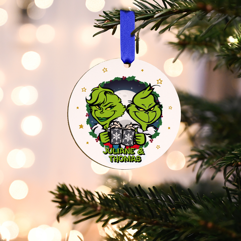 Christbaumschmuck aus Holz - Grinch - Weihnachtsanhänger mit Namen