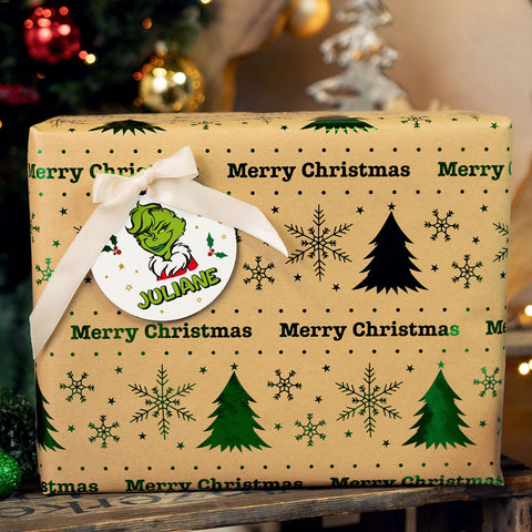 Christbaumschmuck aus Holz - Grinch - Weihnachtsanhänger mit Namen