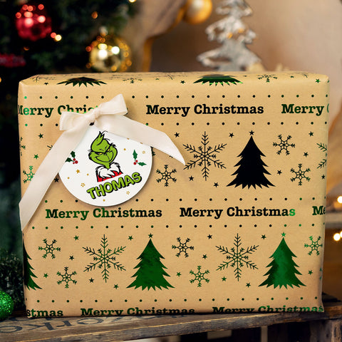 Christbaumschmuck aus Holz - Grinch - Weihnachtsanhänger mit Namen