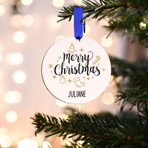 Christbaumschmuck aus Holz - Merry Christmas - Weihnachtsanhänger mit Namen