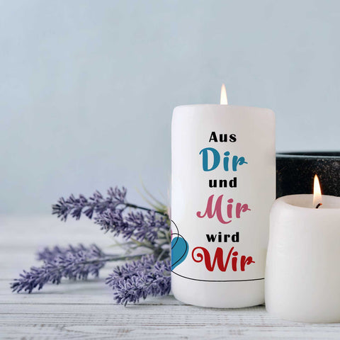 Kleine Kerze "Aus Dir und Mir wird Wir"