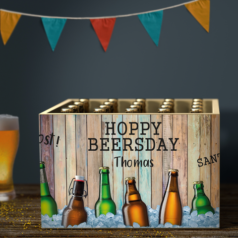 DIY Bierkasten Banderole mit 24 Deckelaufklebern - Hoppy Beersday