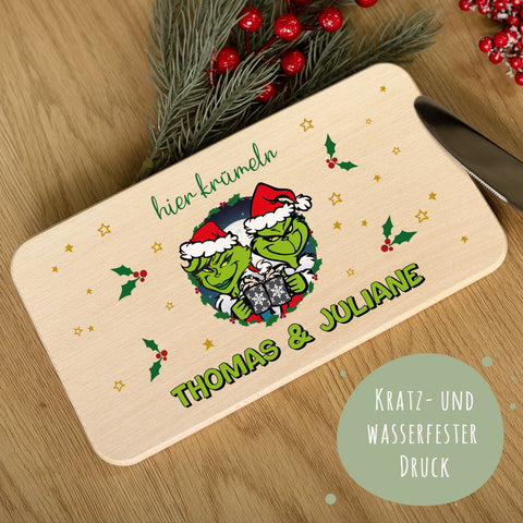 Frühstücksbrettchen zu Weihnachten - Grinch - personalisiert mit Name