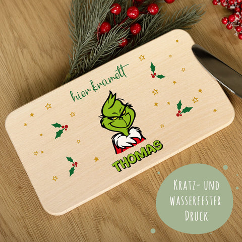 Frühstücksbrettchen zu Weihnachten - Grinch - personalisiert mit Name