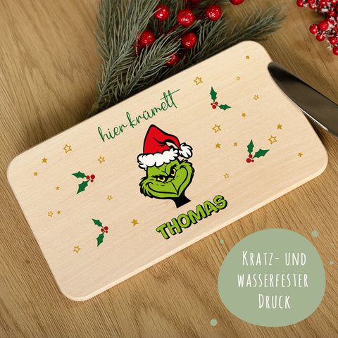 Frühstücksbrettchen zu Weihnachten - Grinch - personalisiert mit Name