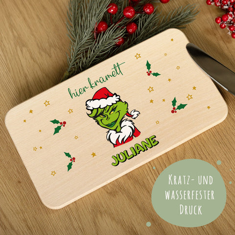 Frühstücksbrettchen zu Weihnachten - Grinch - personalisiert mit Name