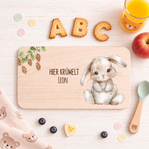 Bedrucktes Frühstücksbrettchen "Hier Krümelt" mit Tiermotiv & Namen