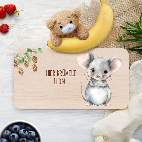 Bedrucktes Frühstücksbrettchen "Hier Krümelt" mit Tiermotiv & Namen