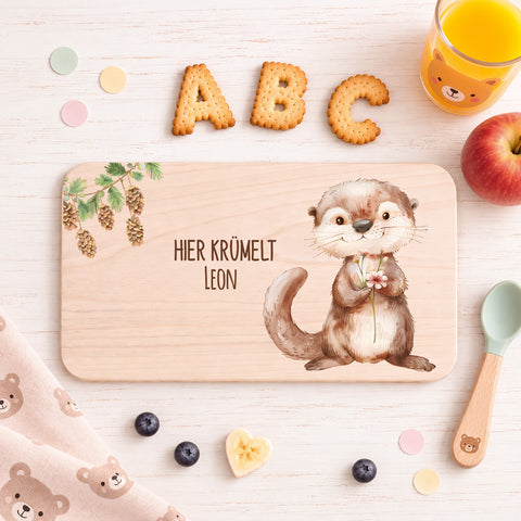 Bedrucktes Frühstücksbrettchen "Hier Krümelt" mit Tiermotiv & Namen
