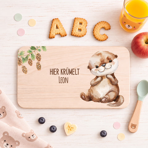 Bedrucktes Frühstücksbrettchen "Hier Krümelt" mit Tiermotiv & Namen