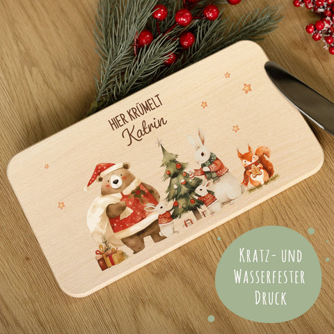 Frühstücksbrettchen zu Weihnachten - Pullovertiere - personalisiert mit Name