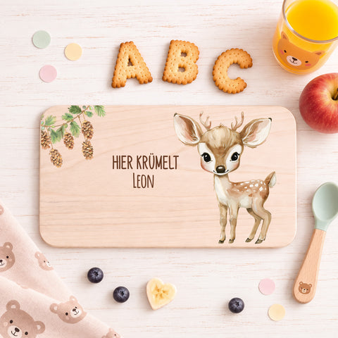 Bedrucktes Frühstücksbrettchen "Hier Krümelt" mit Tiermotiv & Namen