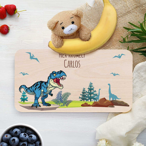 Frühstücksbrettchen mit Druckmotiv & Name - T-Rex Design