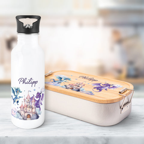 Bedruckte Brotdose & Trinkflasche im Set - Drache