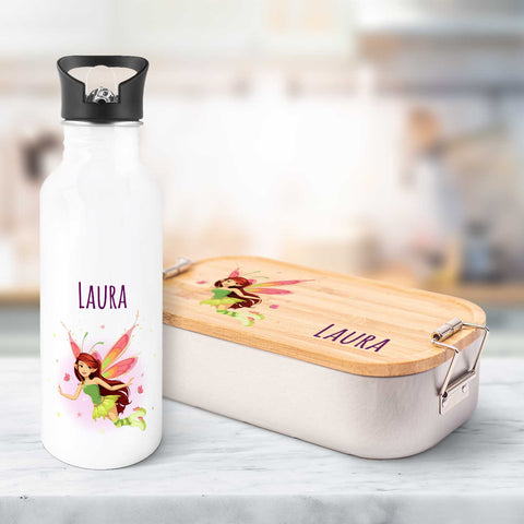 Bedruckte Brotdose & Trinkflasche im Set - Zauberfee