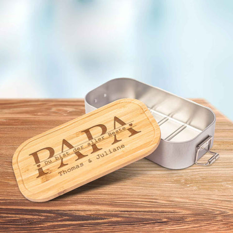 Brotdose mit graviertem Deckel - Papa du bist der aller Beste