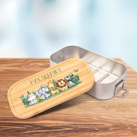 Brotdose mit Deckel für Kinder mit UV-Druck im "Tiergruppe Waldtiere" Design