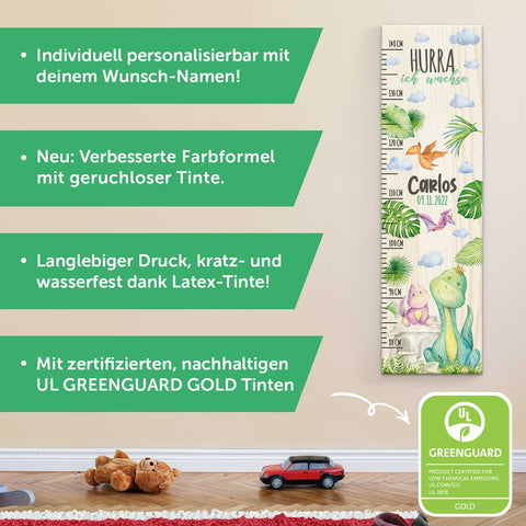 Messlatte mit Namen für Kinder im Dinosaurier Design