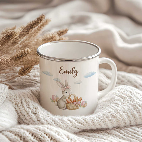 Emaille Tasse für Kinder - Frohe Ostern - Versch. Motive - Personalisiert mit Namen