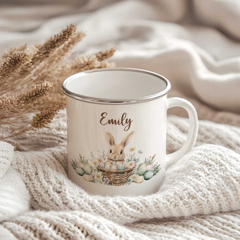 Emaille Tasse für Kinder - Frohe Ostern - Versch. Motive - Personalisiert mit Namen