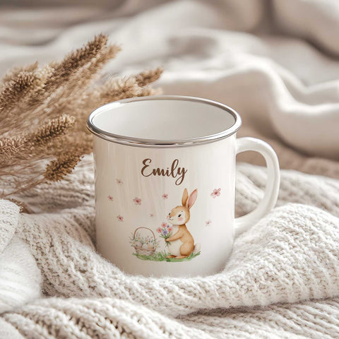 Emaille Tasse für Kinder - Frohe Ostern - Versch. Motive - Personalisiert mit Namen