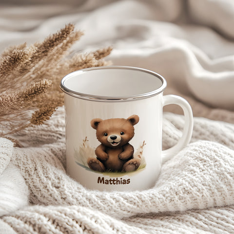 Emaille Tasse für Kinder - Tiere - Personalisiert mit Namen
