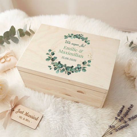 Erinnerungskiste mit UV-Druck im Eukalyptus Kreis Design