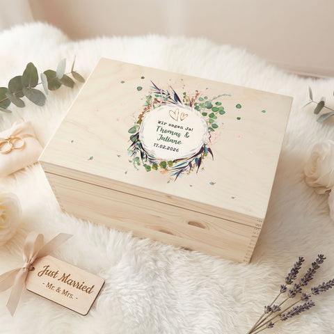 Erinnerungskiste mit UV-Druck im Flower Wedding Design - Personalisiertes Geschenk zur Hochzeit