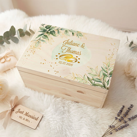 Erinnerungskiste mit UV-Druck im Golden Wedding Design - Personalisiertes Geschenk zur Hochzeit