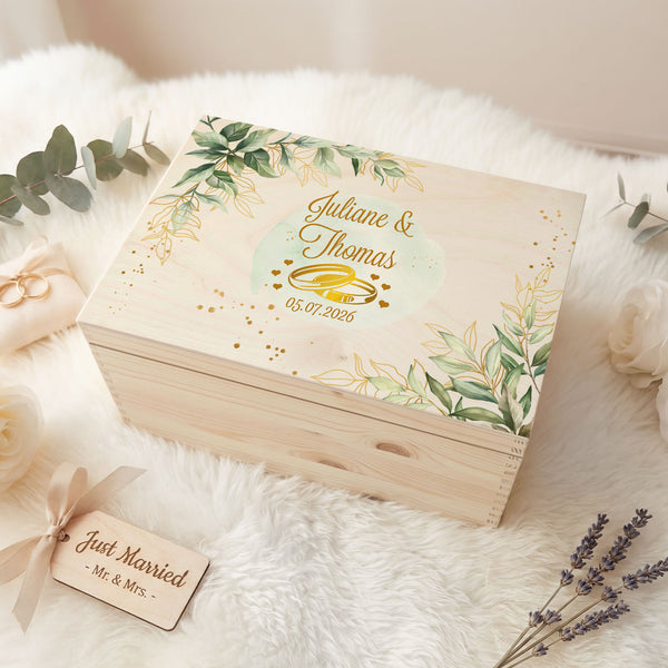 Erinnerungskiste mit UV-Druck im Golden Wedding Design - Personalisiertes Geschenk zur Hochzeit