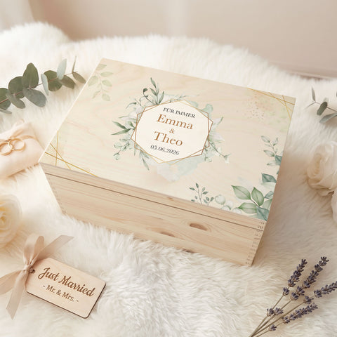 Erinnerungskiste mit UV-Druck im Hochzeit Polygon Design