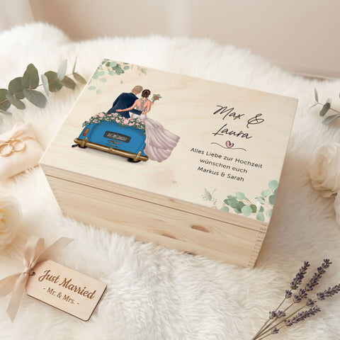 Bedruckte Erinnerungskiste mit Konfiguration - Hochzeitsauto - Personalisiertes Geschenk zur Hochzeit