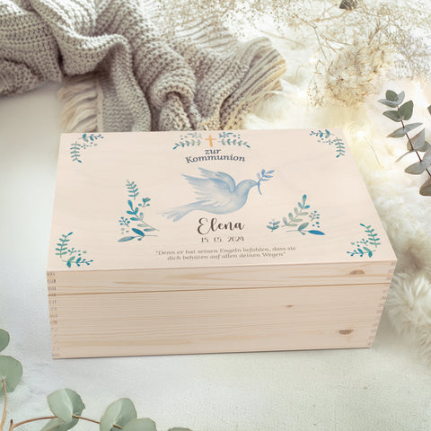 Bedruckte Erinnerungskiste zur Kommunion & Konfirmation - Taube Konfirmation