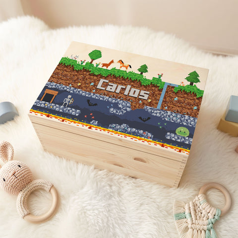 Erinnerungskiste für Kinder mit UV-Druck im Pixelerde Design
