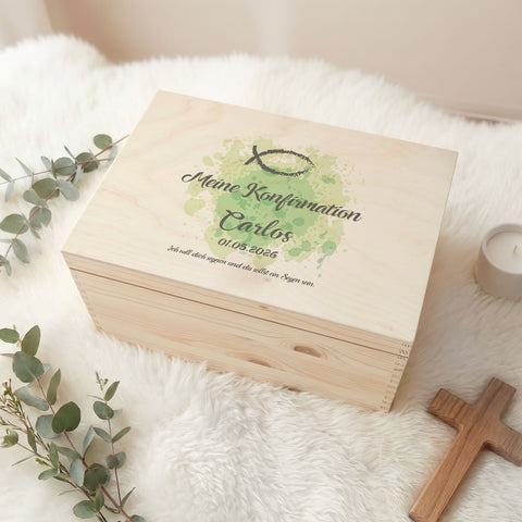 Bedruckte Erinnerungskiste zur Kommunion & Konfirmation - Symbole