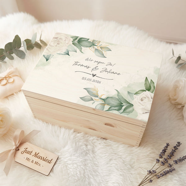 Erinnerungskiste mit UV-Druck im Wedding Love Design - Personalisiertes Geschenk zur Hochzeit
