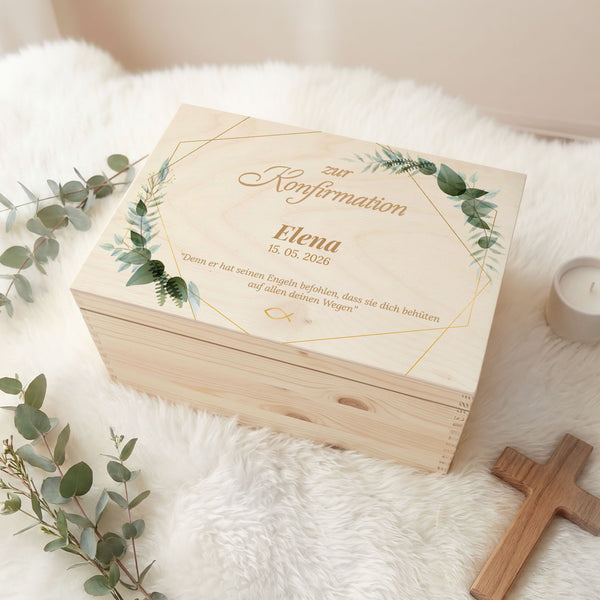 Bedruckte Erinnerungskiste zur Kommunion & Konfirmation - Goldener Rahmen