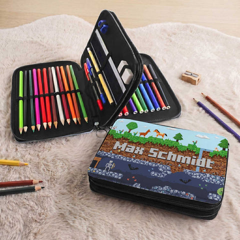 Bedruckte Federmappe für Kinder - Pixelerde - Personalisiert mit Name
