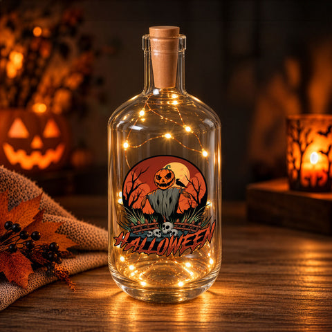 Flaschenlicht mit LED-Lichterkette im Halloween Vogelscheuche V1 UV Design