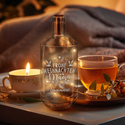 Flaschenlicht mit LED-Lichterkette im Frohe Weihnachten Mama Design - Personalisiert mit Namen