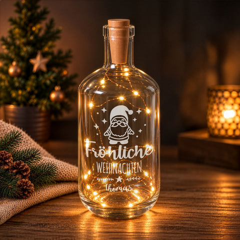 Flaschenlicht mit LED-Lichterkette im Fröhliche Weihnachten Santa Design - Personalisiert mit Namen