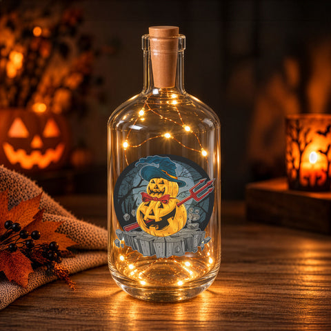 Flaschenlicht mit LED-Lichterkette im Halloween Pumpkin UV Design