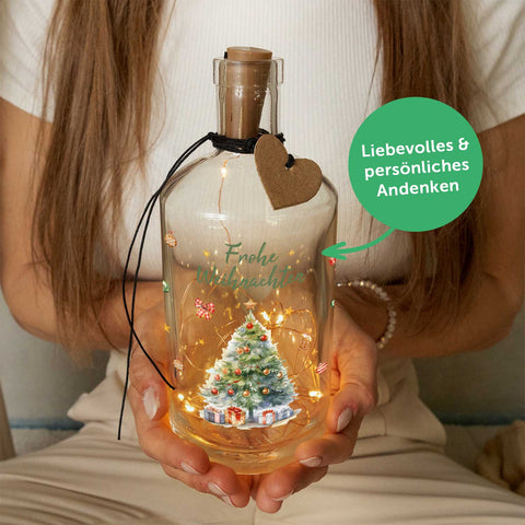 Flaschenlicht mit LED-Lichterkette und UV Druck - Weihnachtsbaum Design - Weihnachtsdekoration