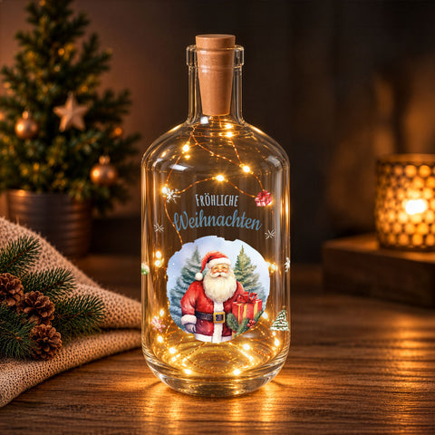 Flaschenlicht mit LED-Lichterkette und UV Druck - Weihnachtsmann Design - Weihnachtsdekoration