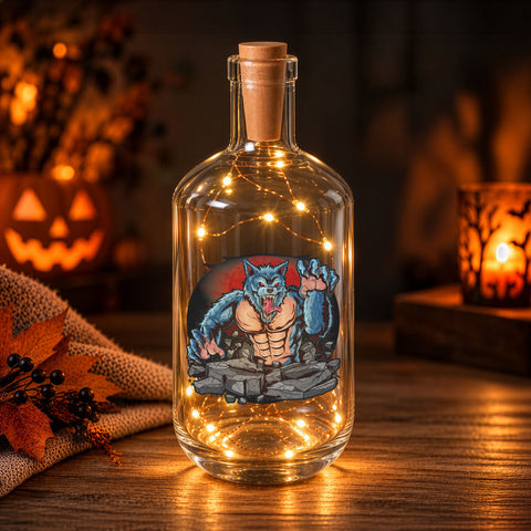 Flaschenlicht mit LED-Lichterkette im Halloween Werwolf V2 UV Design