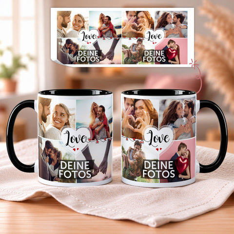 Bedruckte Tasse mit dem Spruch Love und 8 eigenen Fotos