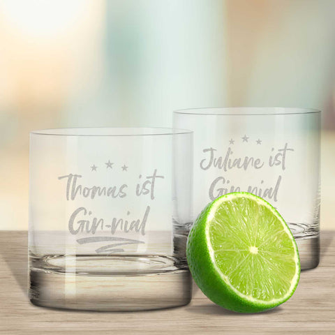 2er Set Montana GIN-Gläser "Gin-nial" mit Wunschnamen