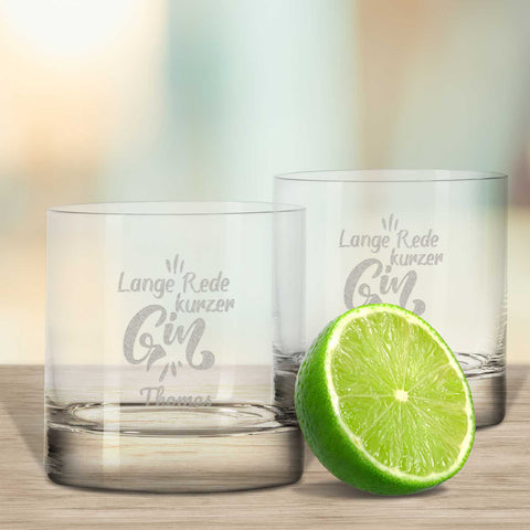 2er Set Montana GIN-Gläser "Lange Rede kurzer Gin" mit Wunschnamen